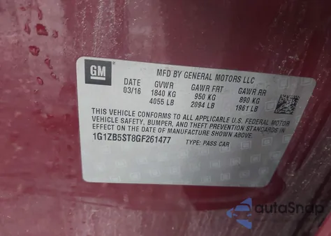 2016 Chevrolet Malibu Ls z USA, uszkodzony, nr VIN 1G1ZB5ST8GF261477